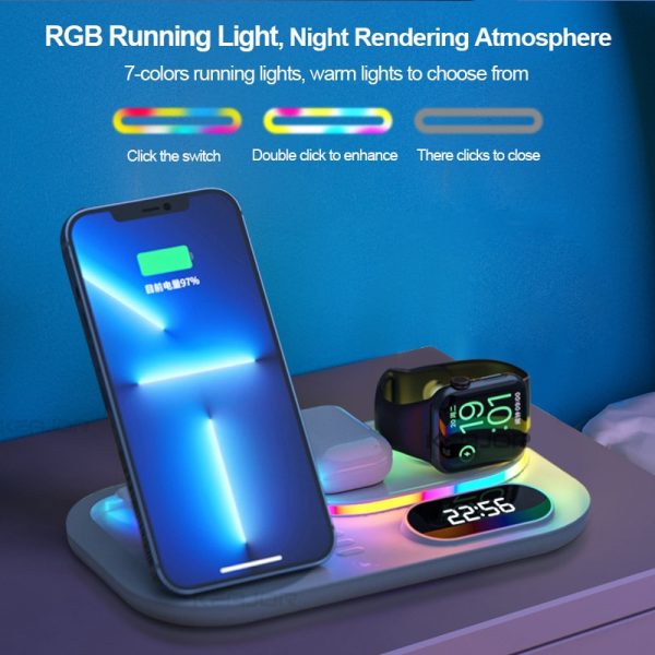 4 in 1 Wireless Chargers For iPhone 11 12 13 Pro Max 30W Fast Charging Dock Station For Apple Watch/Airpods With Lamp And Clock - Image 2