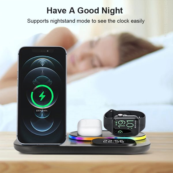 4 in 1 Wireless Chargers For iPhone 11 12 13 Pro Max 30W Fast Charging Dock Station For Apple Watch/Airpods With Lamp And Clock - Image 3