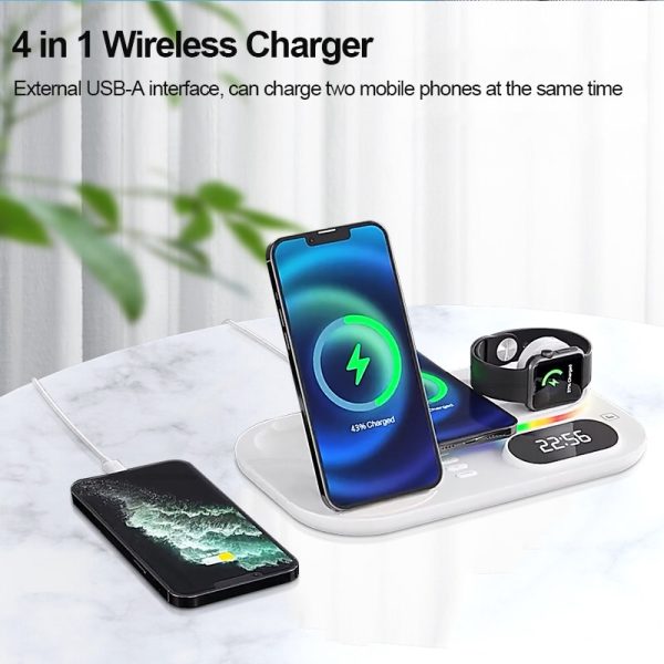 4 in 1 Wireless Chargers For iPhone 11 12 13 Pro Max 30W Fast Charging Dock Station For Apple Watch/Airpods With Lamp And Clock - Image 5
