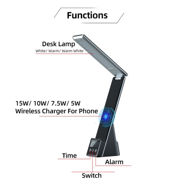 Fast 15W LED Table Lamp Wireless Chargers for iPhone Apple Watch Airpods Charging Station Multi-function Clock Charge Dock Stand - Image 3