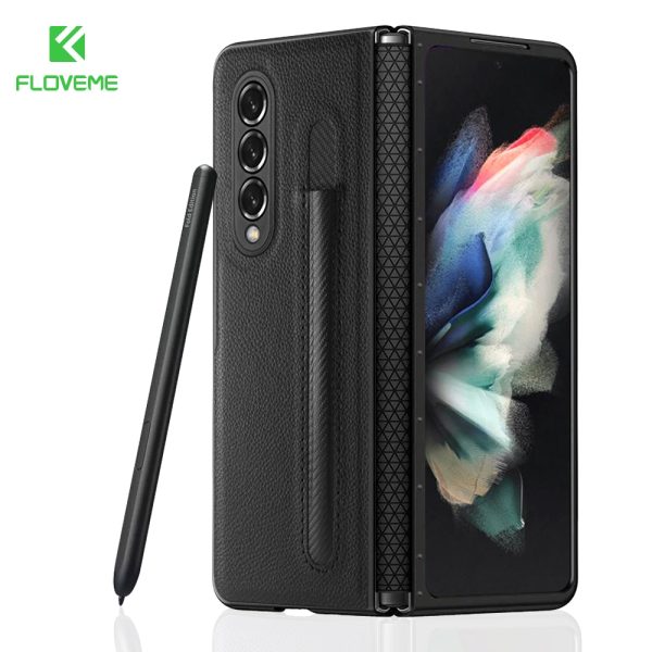 Hinge with S Pen socket Case for Samsung Galaxy Z Fold 3 5G Full Protection With Pen Holder Case Z Fold4 5G Leather Phone Cover - Image 2