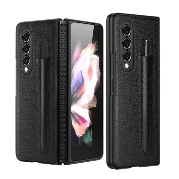 Hinge with S Pen socket Case for Samsung Galaxy Z Fold 3 5G Full Protection With Pen Holder Case Z Fold4 5G Leather Phone Cover - Image 3