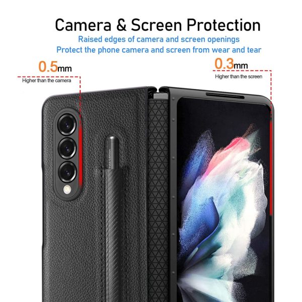 Hinge with S Pen socket Case for Samsung Galaxy Z Fold 3 5G Full Protection With Pen Holder Case Z Fold4 5G Leather Phone Cover - Image 5