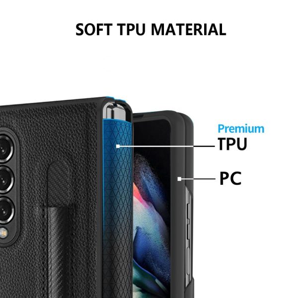 Hinge with S Pen socket Case for Samsung Galaxy Z Fold 3 5G Full Protection With Pen Holder Case Z Fold4 5G Leather Phone Cover - Image 6
