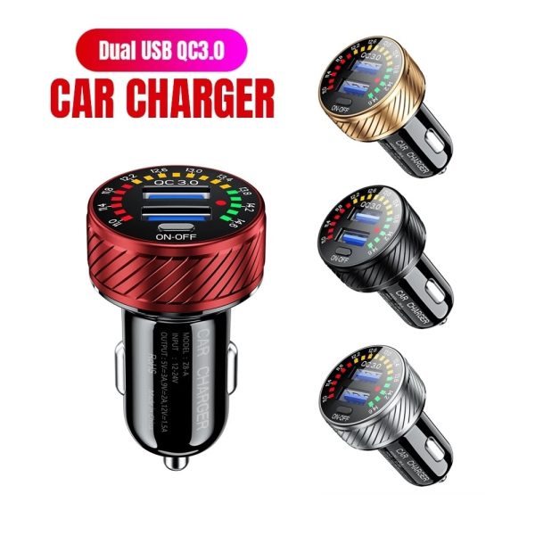 QC 3.0 Dual USB Car Charger 12V 24V Waterproof 18W Fast Charging Marquee Light LED Voltmeter ON OFF Switch Car-charger Adapter - Image 2