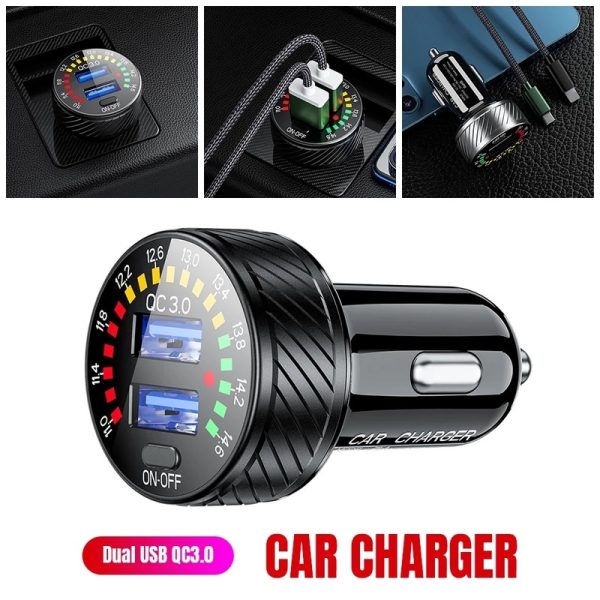 QC 3.0 Dual USB Car Charger 12V 24V Waterproof 18W Fast Charging Marquee Light LED Voltmeter ON OFF Switch Car-charger Adapter - Image 3