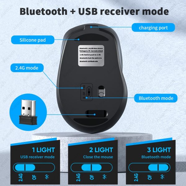 Rechargeable Wireless Bluetooth Mouse Aieach Silent WIRELESS COMPUT MOUS USB Ergonomic Gamer Mouse For Computer Laptop Macbook - Image 5
