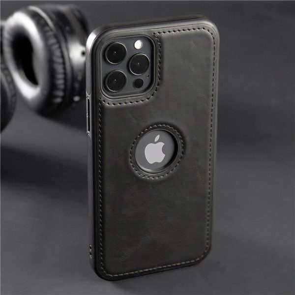 Slim PU Leather Phone Case For iPhone 11 12 13 Pro Max XR XS Max X 7 14Plus 11Pro Max Business Soft Leather LOGO Hole Back Cover - Image 2