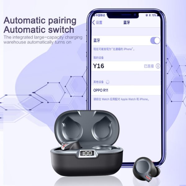 TWS Y16 Bluetooth 5.1 Earphones Wireless Charger Earbuds Waterproof Sports Headsets Noise Reduction Headphones With Led Display - Image 5